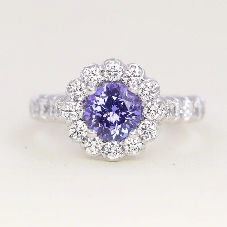 14K TANZANITE DIAMOND FLOWER RING
