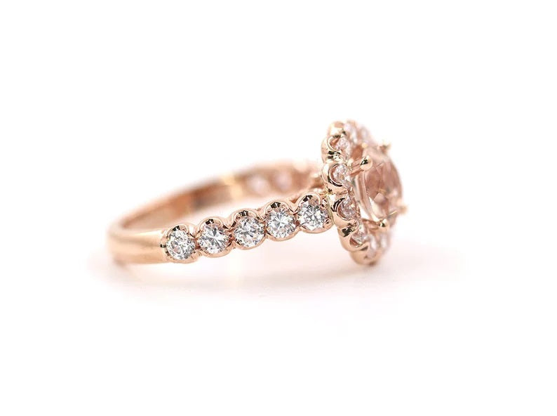 14K MORGANITE DIAMOND FLOWER RING