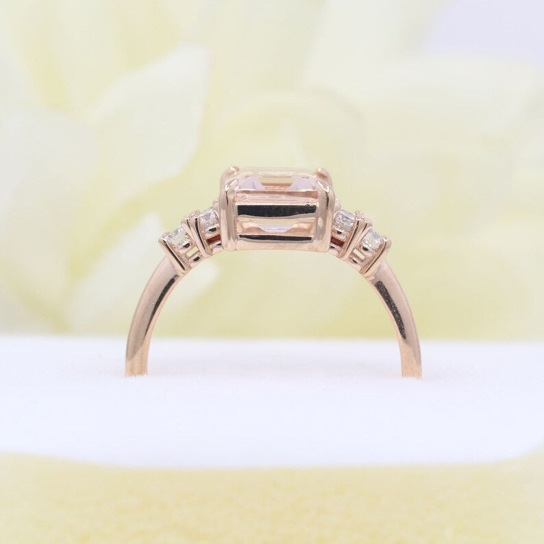 14K SQUARE MORGANITE DIAMOND CLUSTER RING