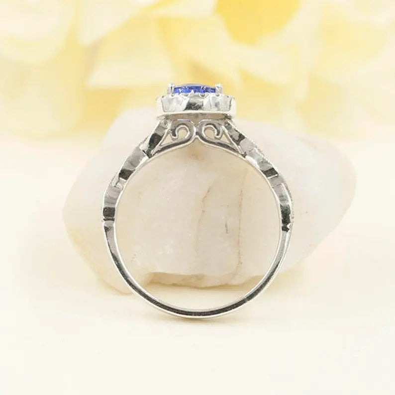 14K PEAR TANZANITE DIAMOND HALO RING DIAMOND TWIST BNAD 2 RING SET