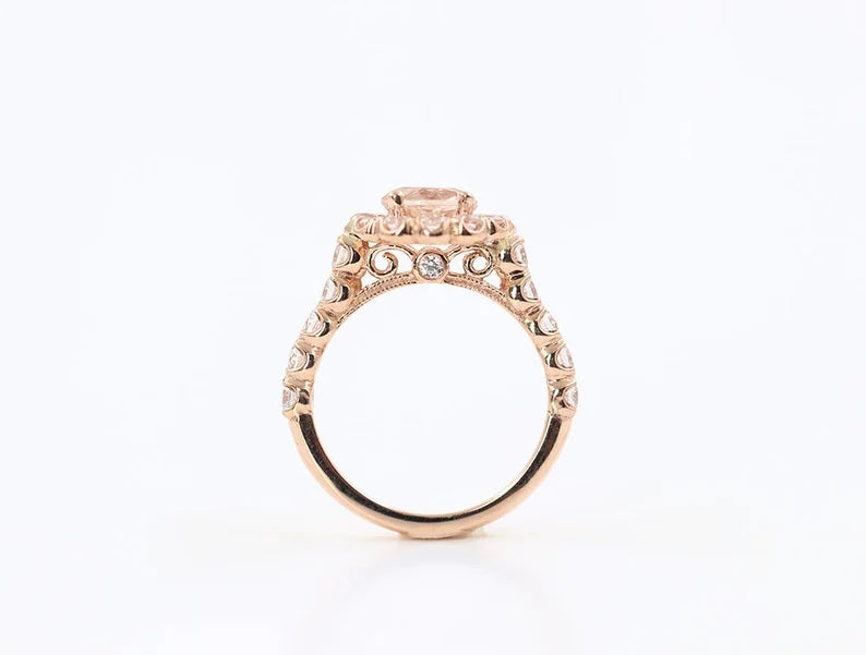14K MORGANITE DIAMOND FLOWER RING