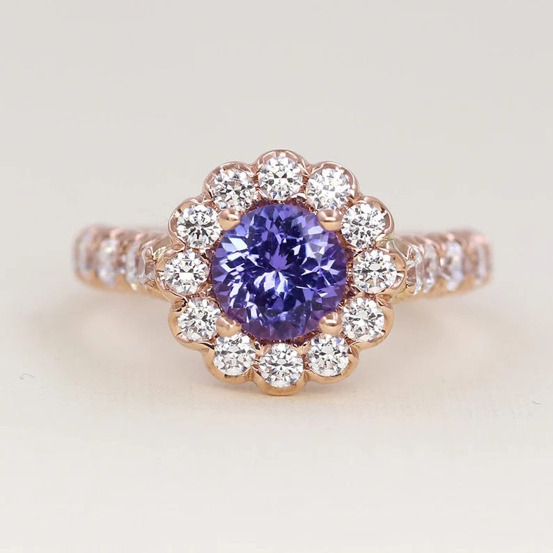 14K TANZANITE DIAMOND FLOWER RING