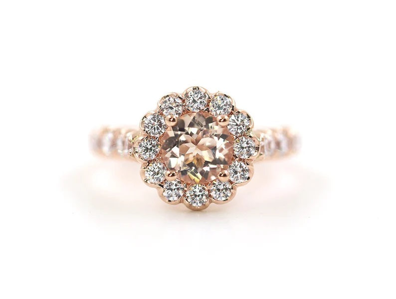 14K MORGANITE DIAMOND FLOWER RING