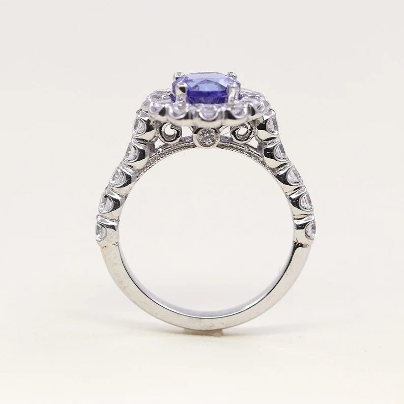 14K TANZANITE DIAMOND FLOWER RING