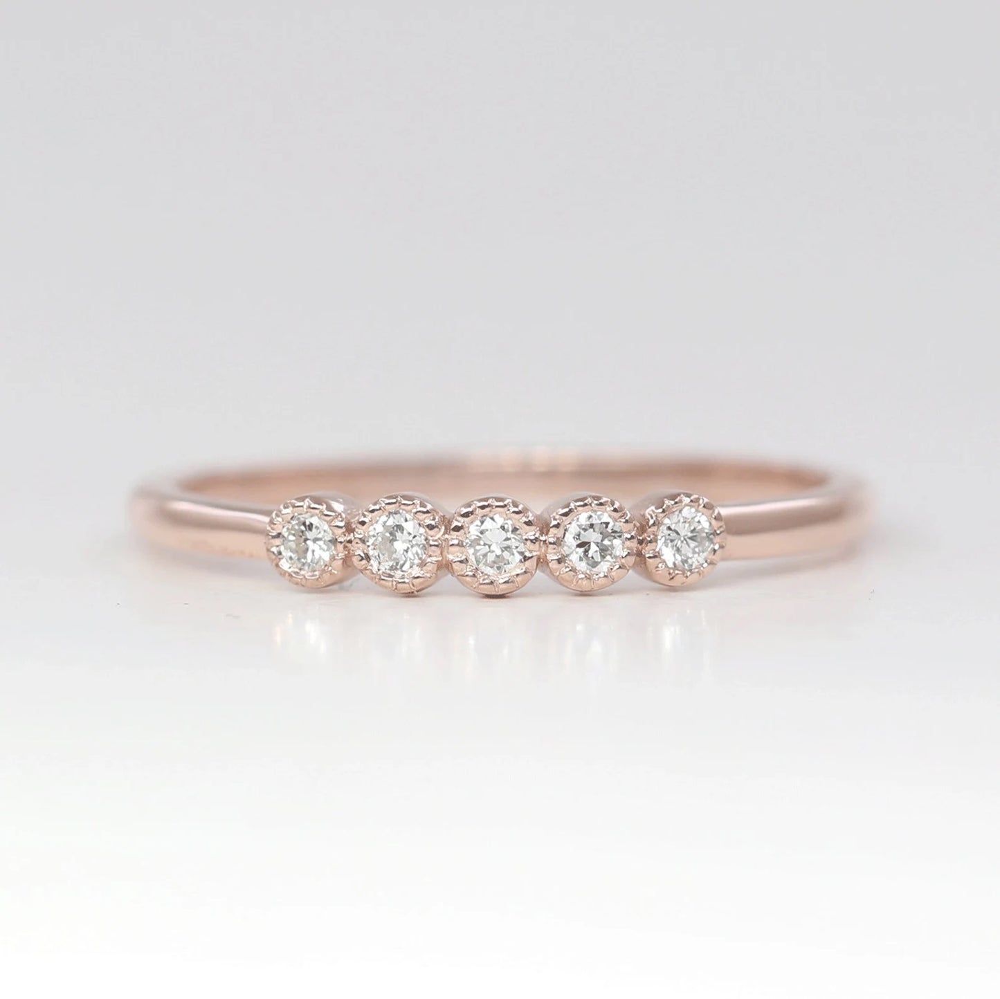 14K 5 DIAMOND BEZEL MILGRAIN BAND