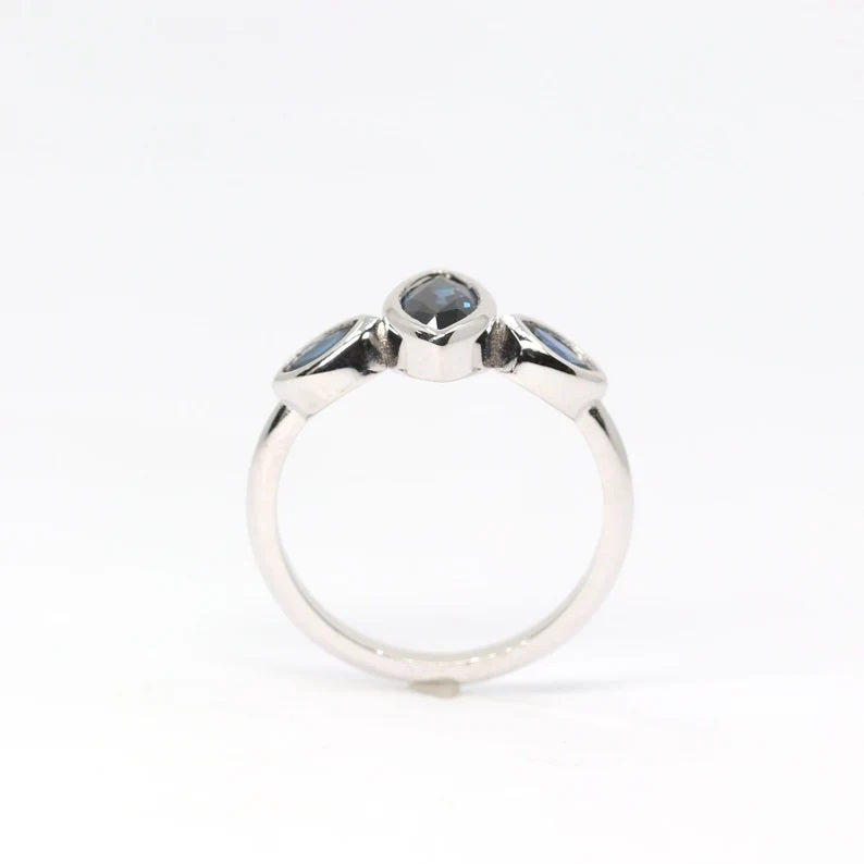 14K 3 MARQUISE SAPPHIRE BEZEL RING