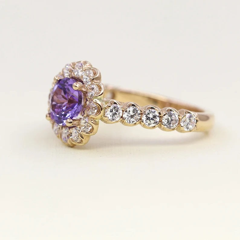 14K TANZANITE DIAMOND FLOWER RING
