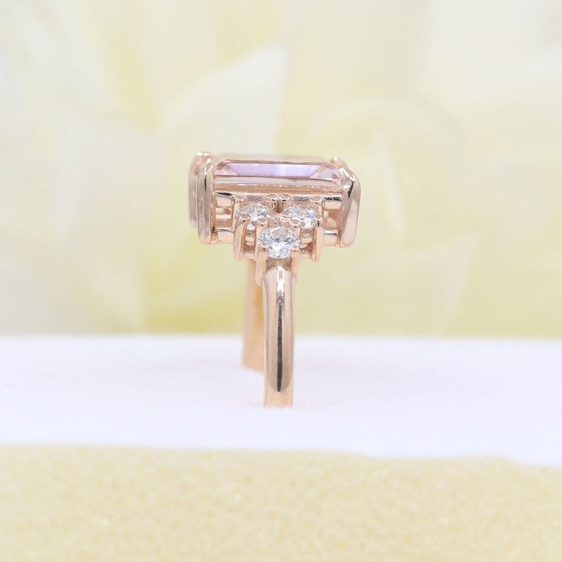 14K SQUARE MORGANITE DIAMOND CLUSTER RING