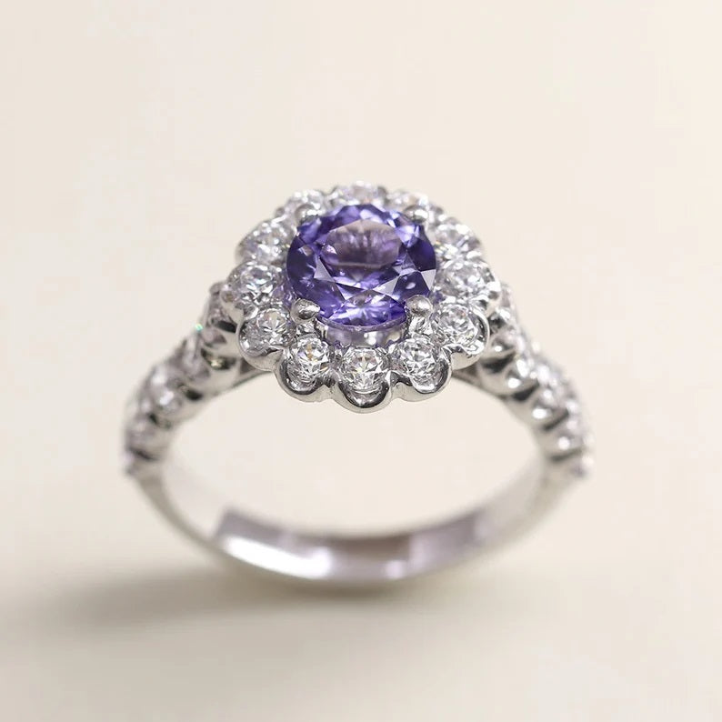 14K TANZANITE DIAMOND FLOWER RING