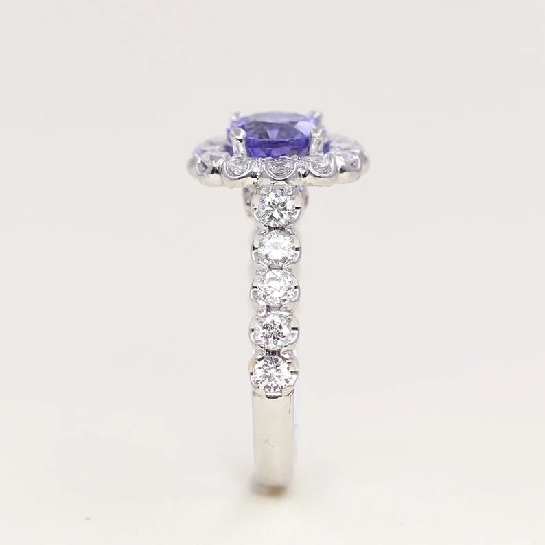14K TANZANITE DIAMOND FLOWER RING