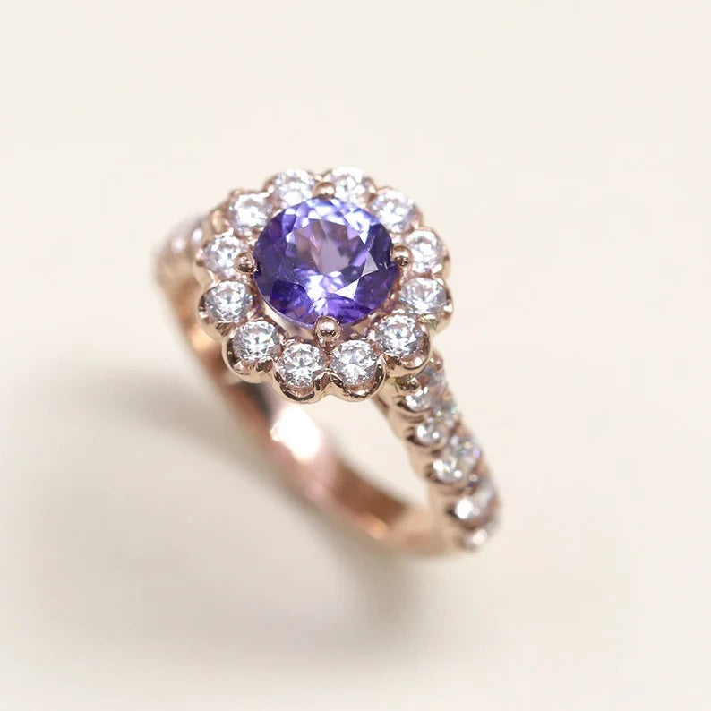 14K TANZANITE DIAMOND FLOWER RING