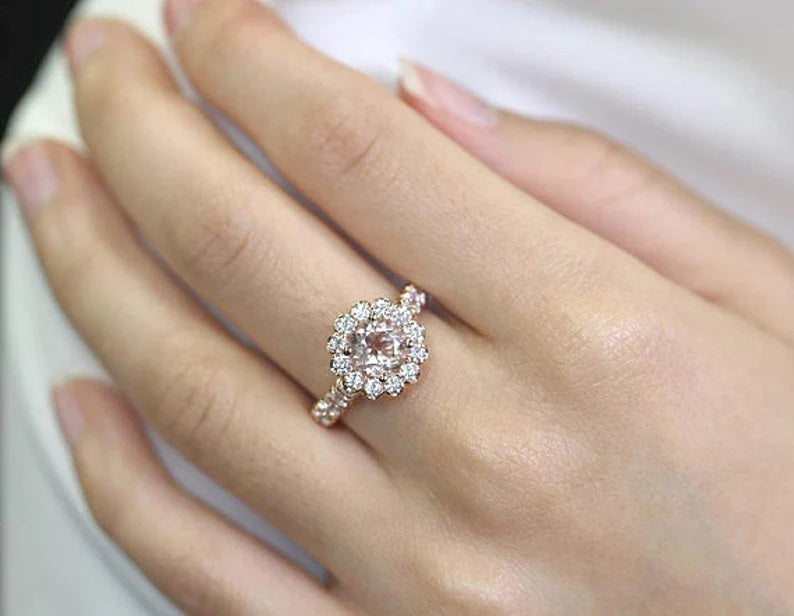 14K MORGANITE DIAMOND FLOWER RING