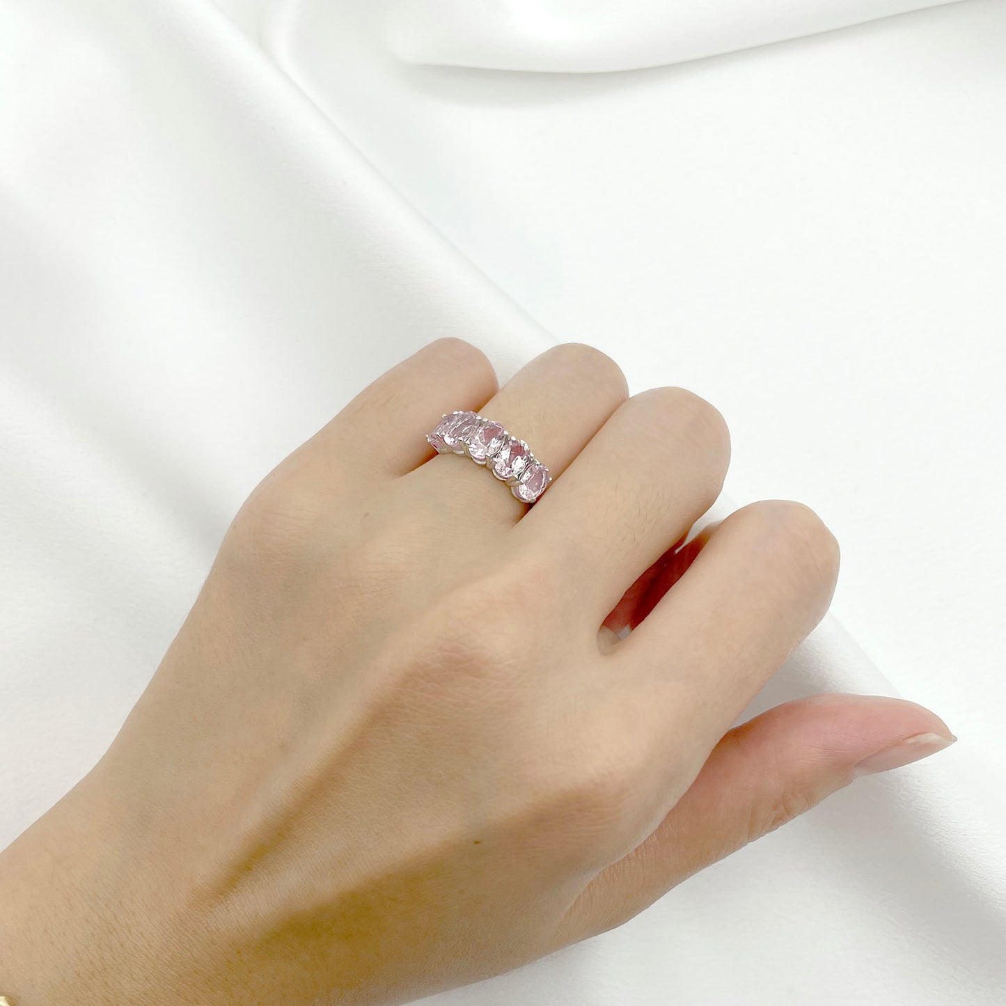 14K 5 OVAL PINK MORGANITE BAND