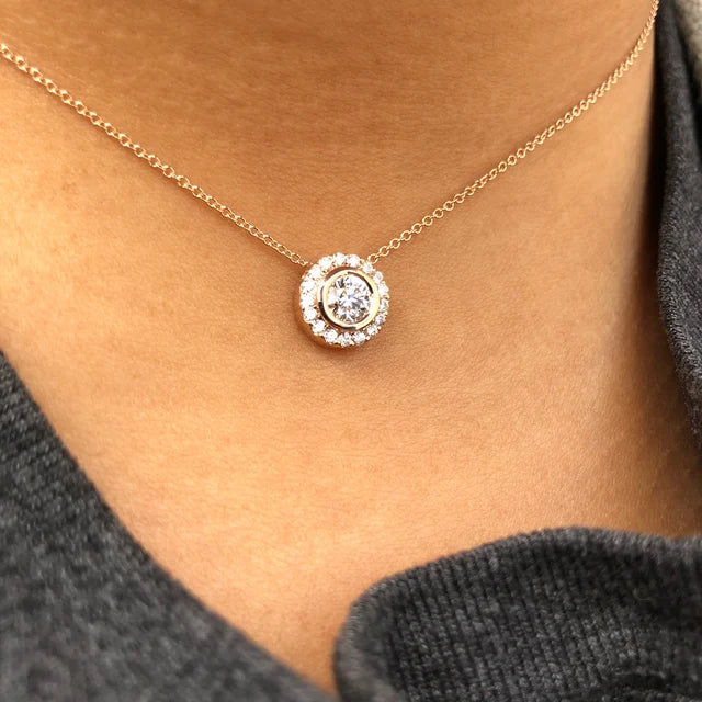 14K 0.47CT DIAMOND HALO NECKLACE