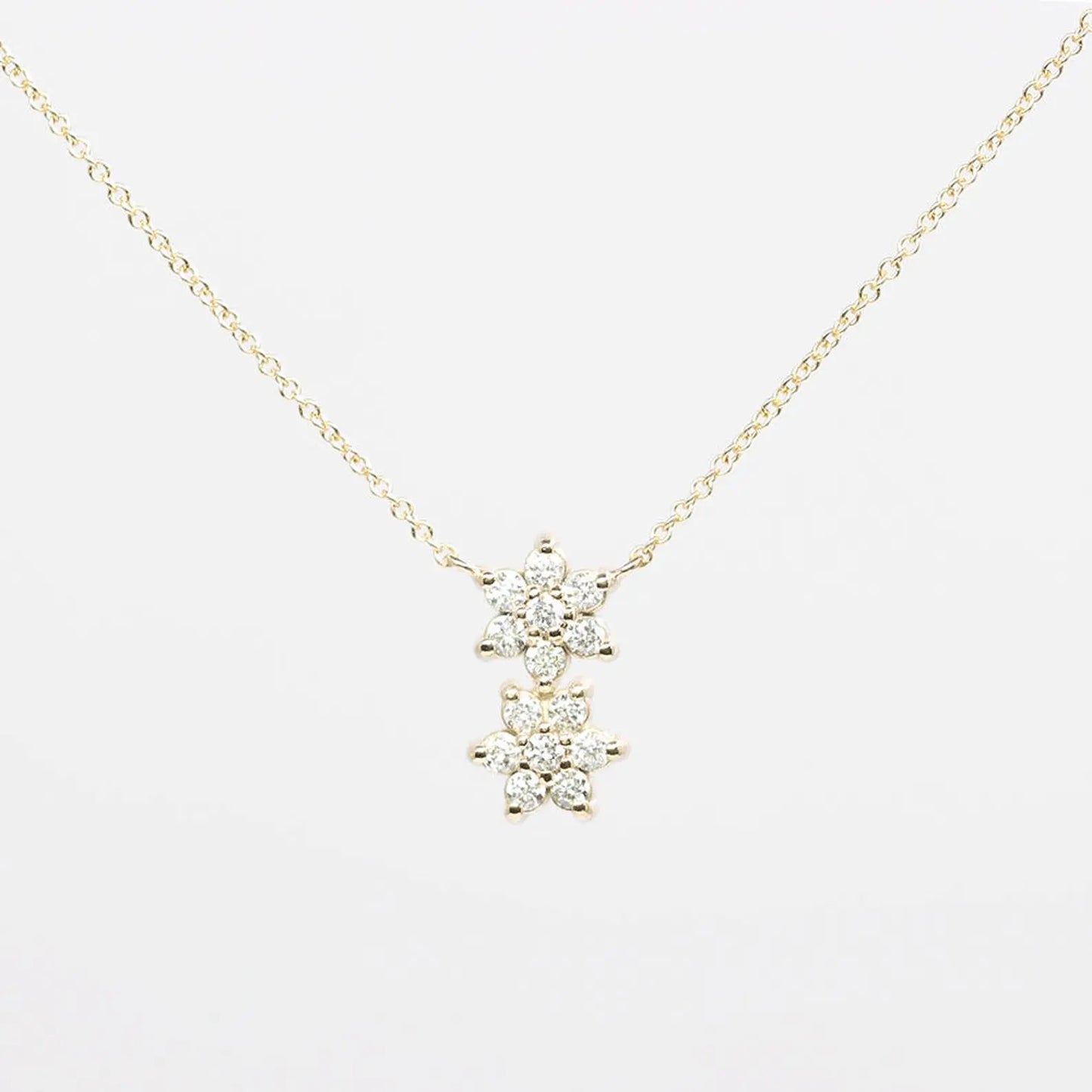 14K DIAMOND DOUBLE FLOWER NECKLACE