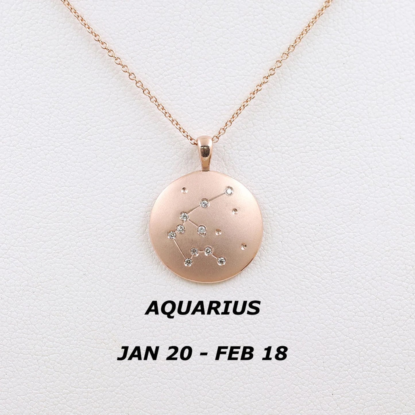 14K DIAMOND AQUARIUS ZODIAC SIGN MATT FINISHED NECKLACE