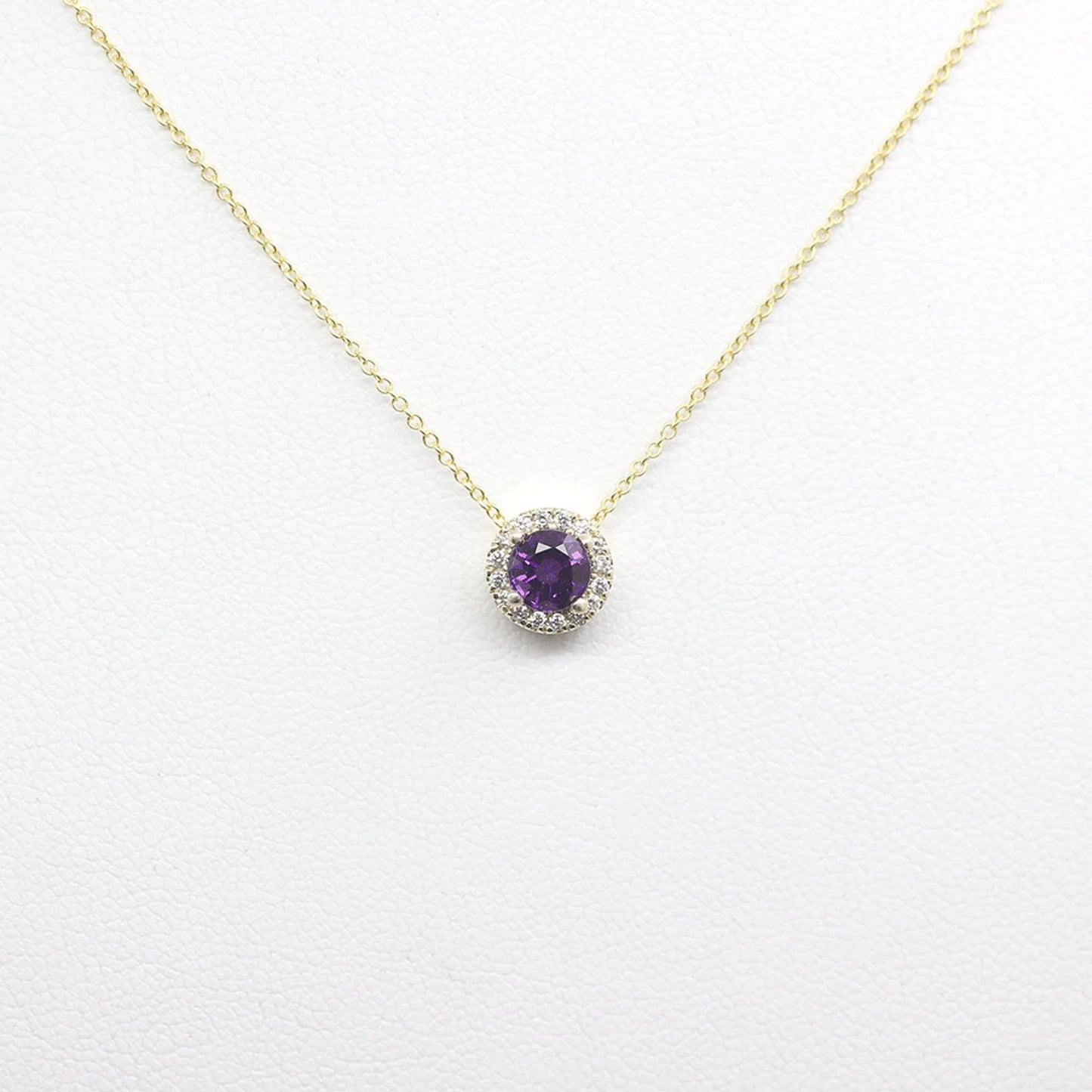 14K AMETHYST DIAMOND HALO NECKLACE