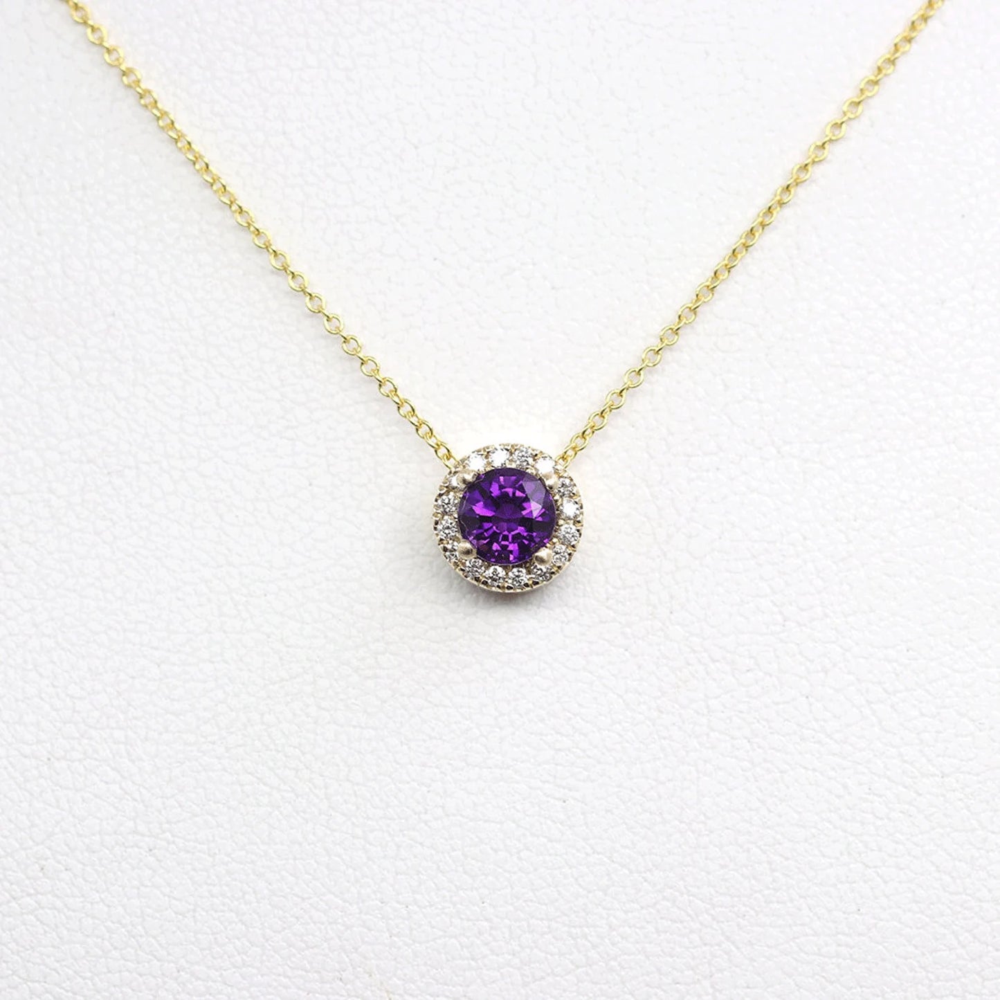 14K AMETHYST DIAMOND HALO NECKLACE