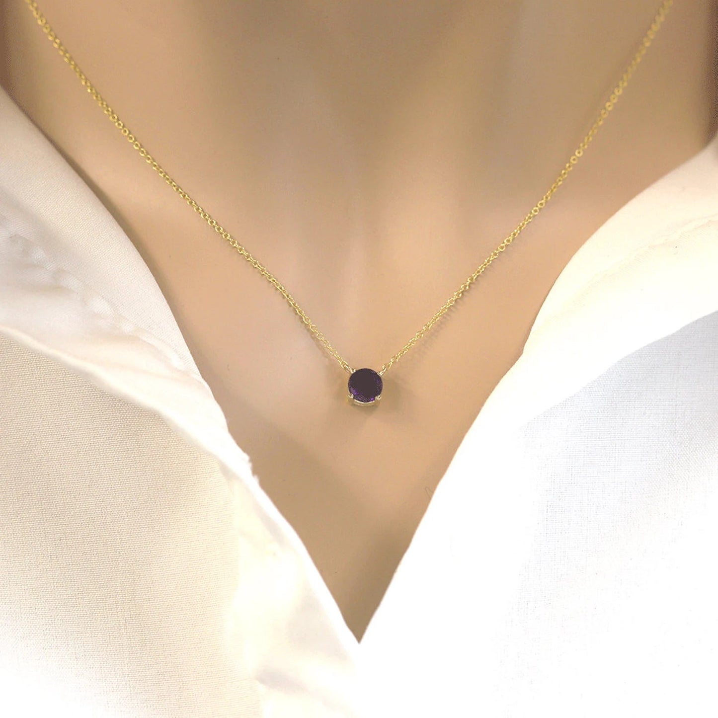 14K AMETHYST SOLITAIRE NECKLACE
