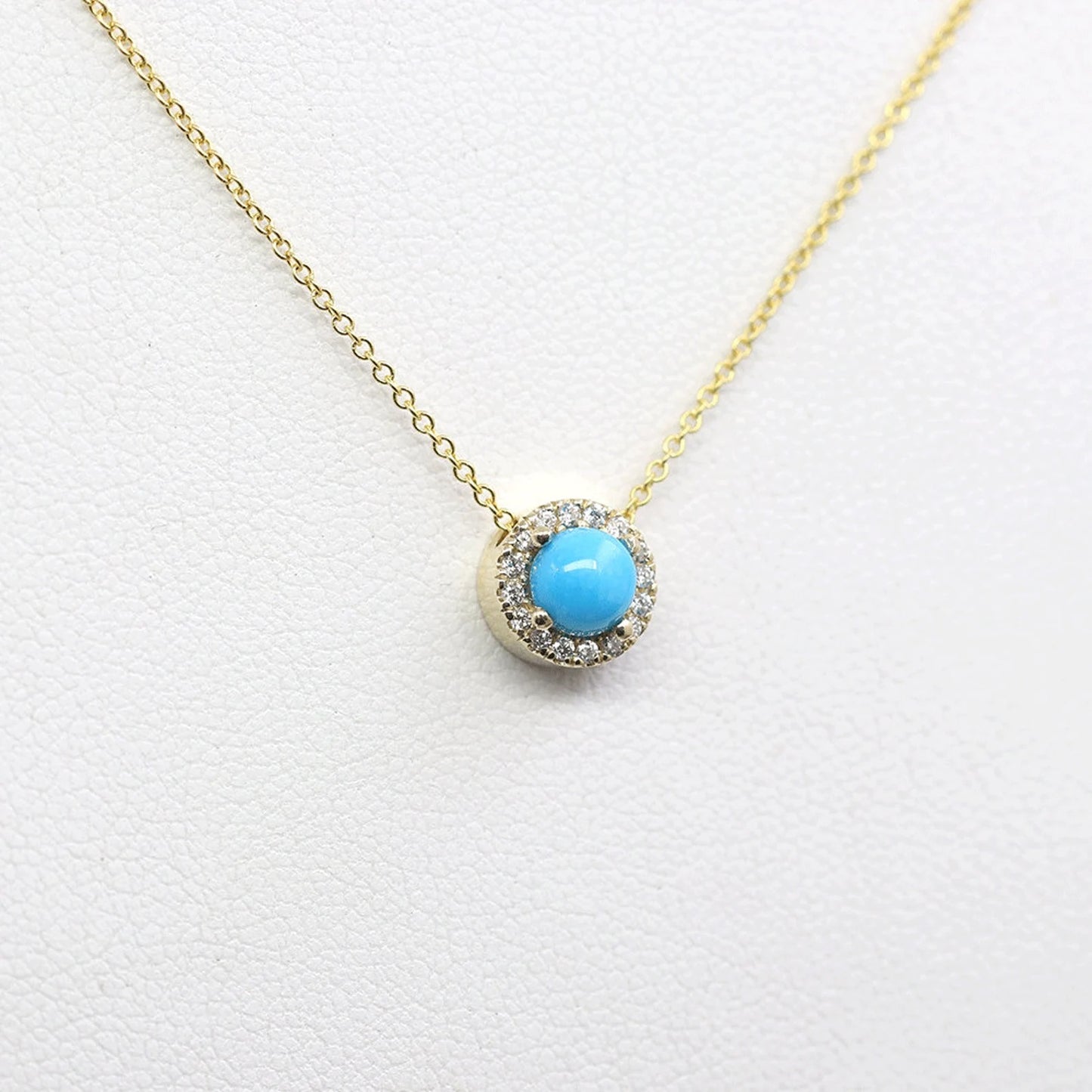 14K TURQUOISE DIAMOND HALO NECKLACE
