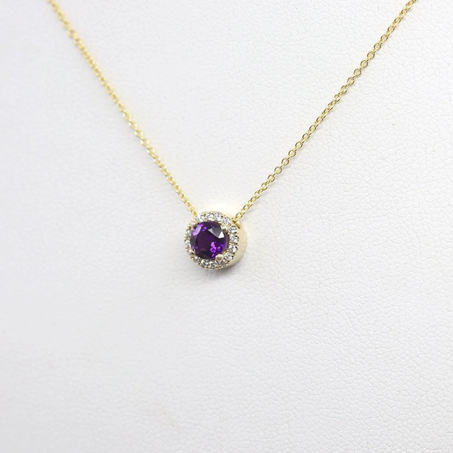 14K AMETHYST DIAMOND HALO NECKLACE