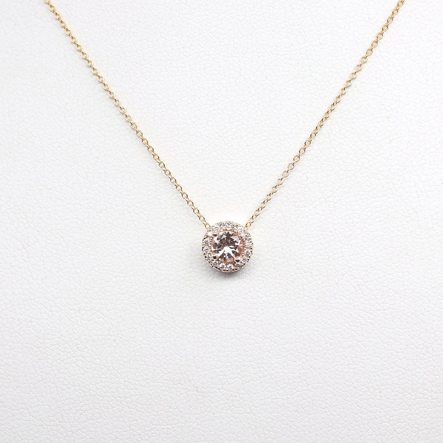 14K MORGANITE DIAMOND HALO NECKLACE