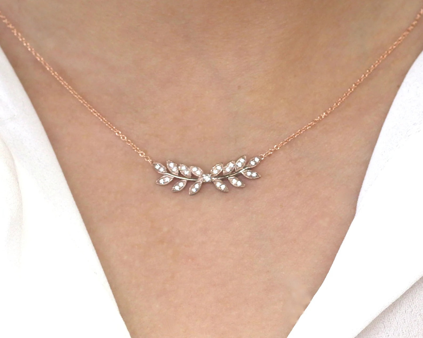 14K DIAMOND LEAF NECKLACE