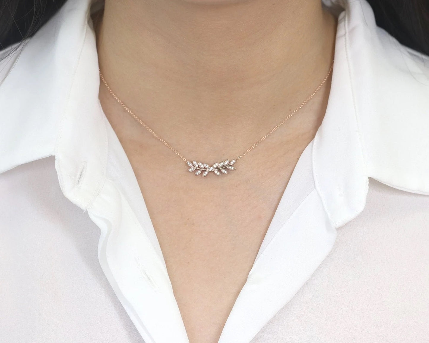 14K DIAMOND LEAF NECKLACE