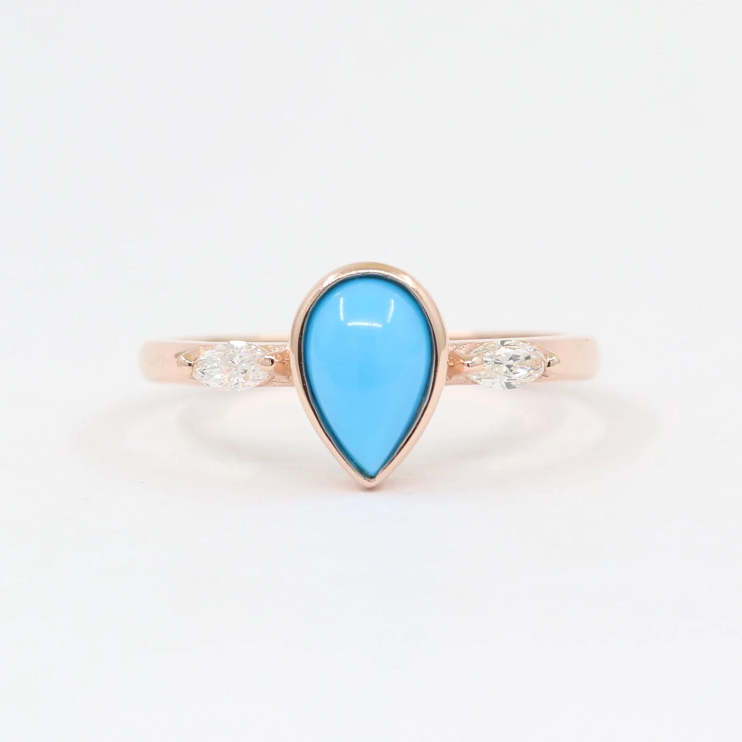 14K TURQUOISE BEZEL RING MARQUISE DIAMOND U CROWN BAND 2 RING SET