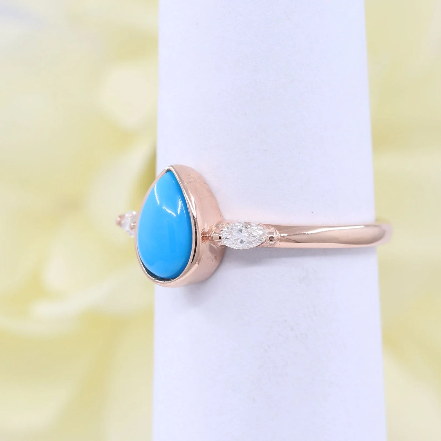 14K TURQUOISE MARQUISE DIAMOND BEZEL RING