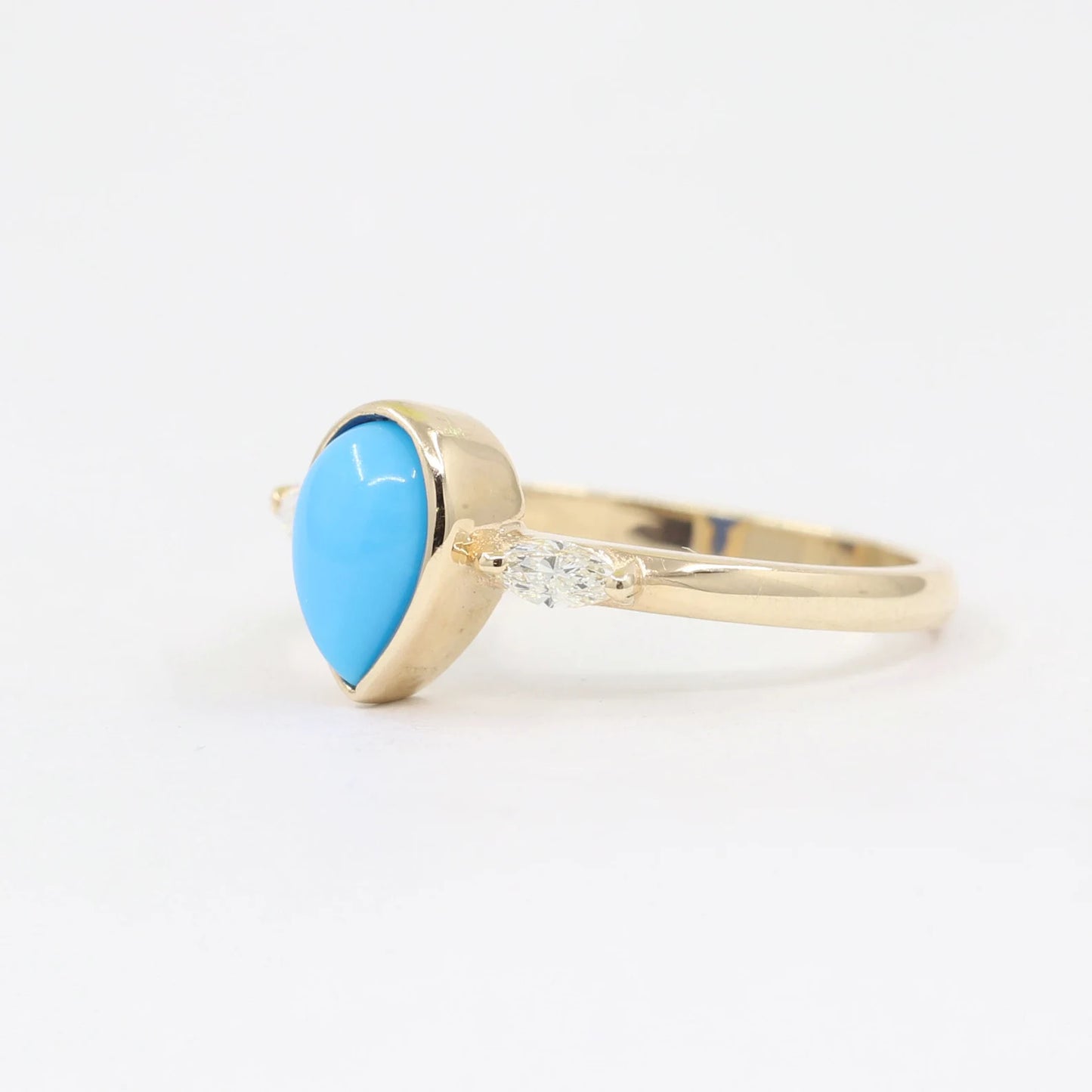 14K TURQUOISE BEZEL RING MARQUISE DIAMOND U CROWN BAND 2 RING SET