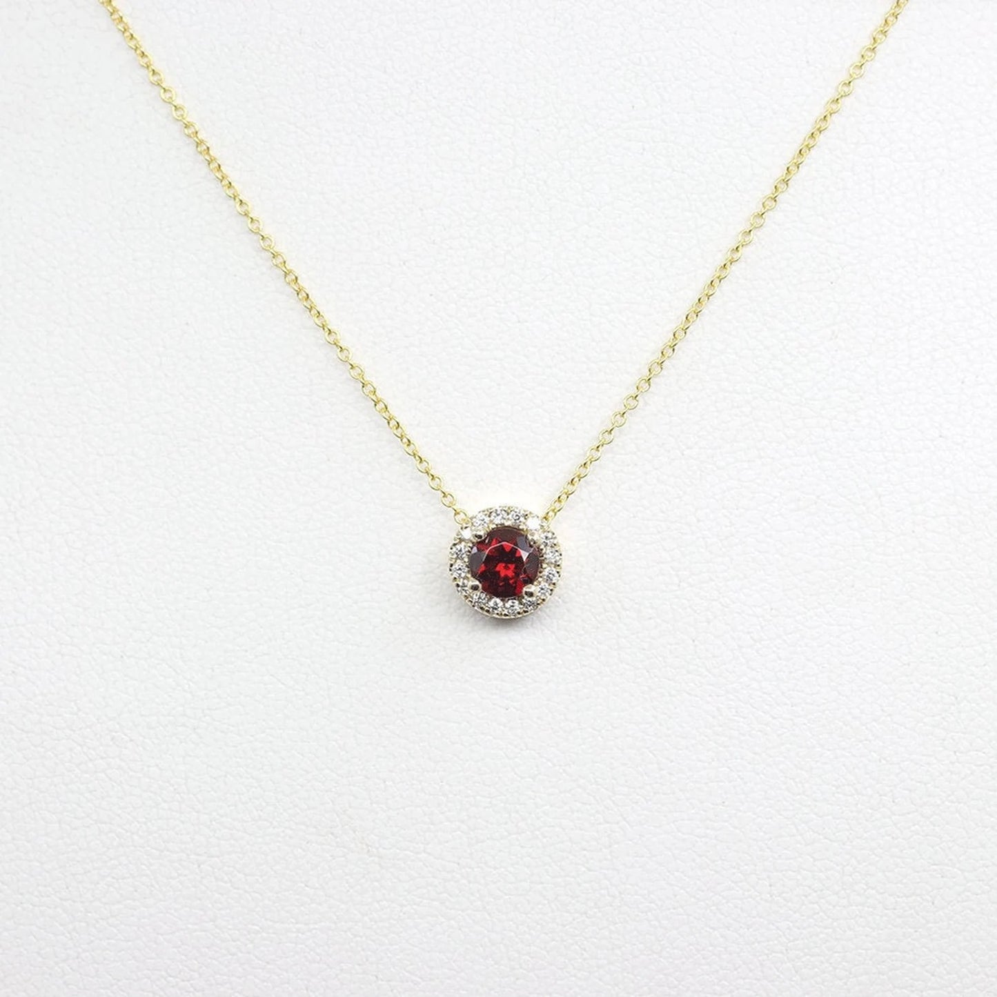 14K GARNET DIAMOND HALO NECKLACE