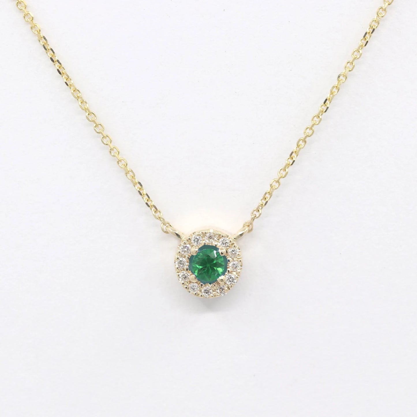 14K 3MM EMERALD DIAMOND HALO EAR NECKLACE