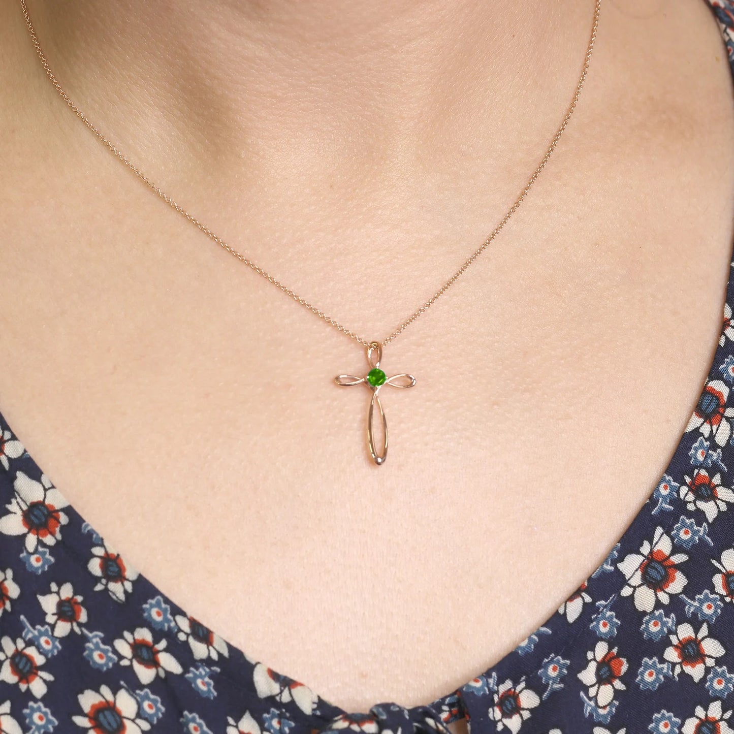 14K EMERALD CROSS NECKLACE