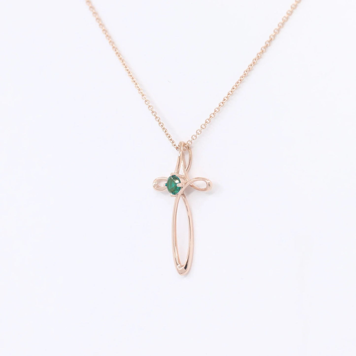 14K EMERALD CROSS NECKLACE