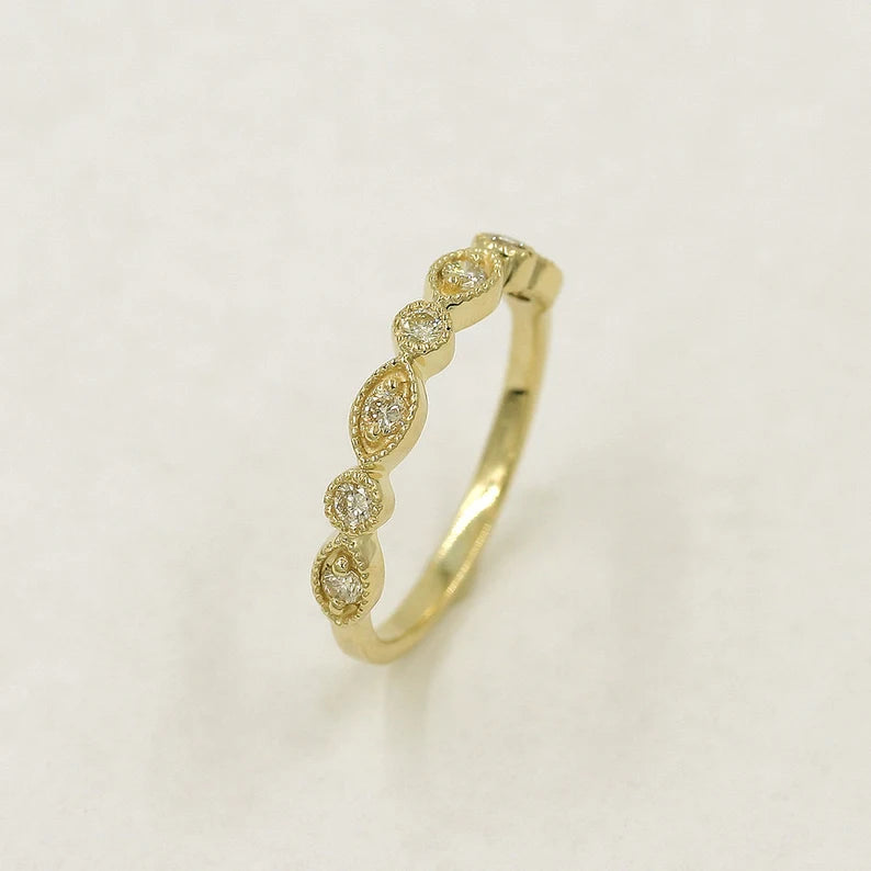 14K 0.21CT DIAMOND ART DECO BAND