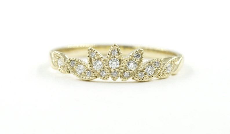 14K DIAMOND MARQUISE MILGRAIN CROWN BAND