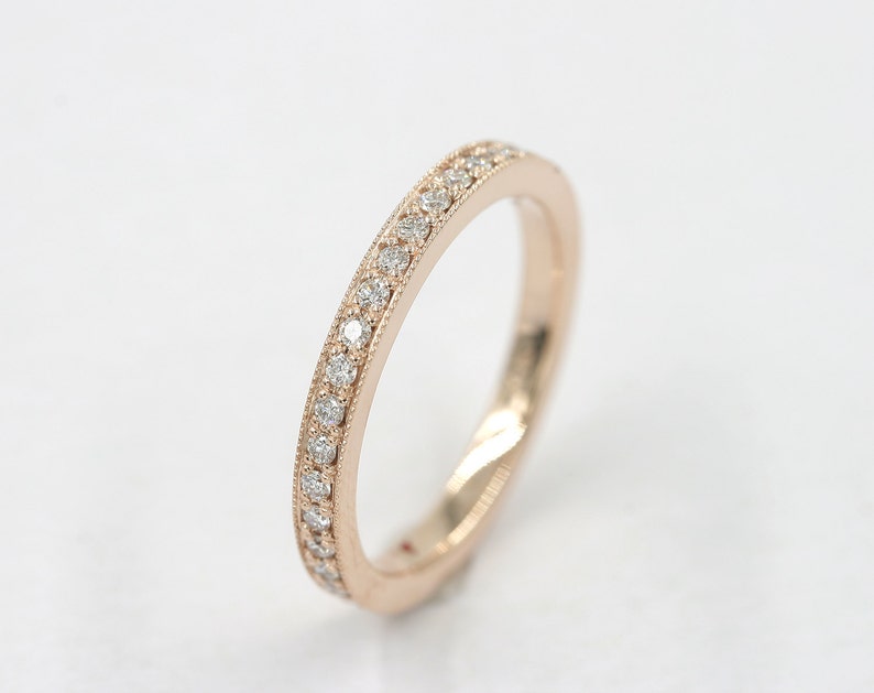14K 0.20CT DIAMOND MILGRAIN HALF ETERNITY BAND