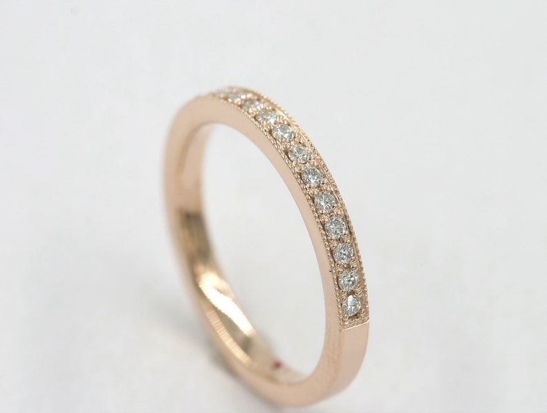 14K 0.20CT DIAMOND MILGRAIN HALF ETERNITY BAND