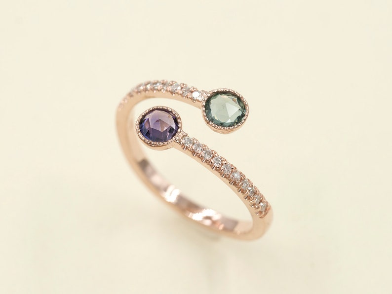 14K GREEN PURPLE SAPPHIRE DIAMOND BAND