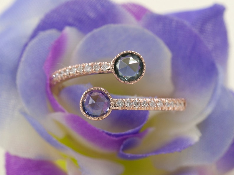 14K GREEN PURPLE SAPPHIRE DIAMOND BAND
