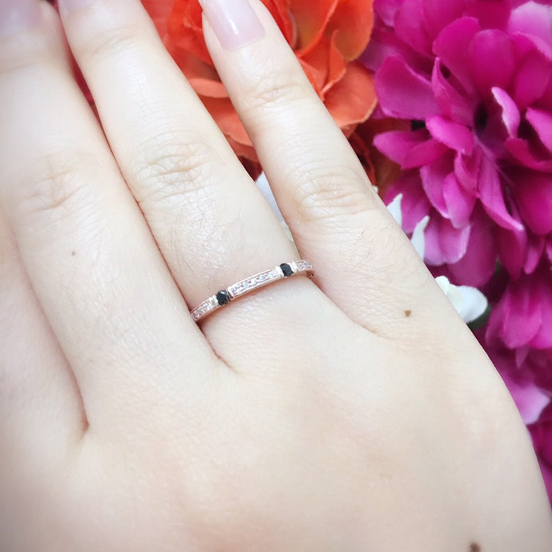 14K BLACK DIAMOND MINI BAR ART DECO BAND
