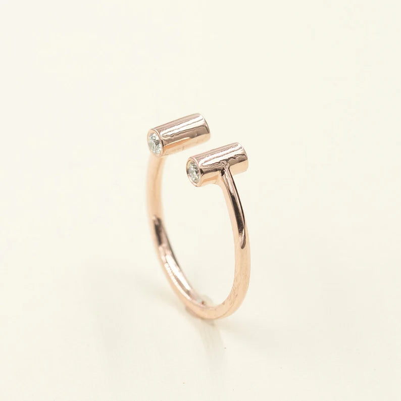 14K DIAMOND CIRCULAR BAR OPEN BAND