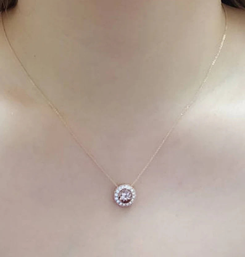 14K 1.3CT MORGANITE DIAMOND HALO NECKLACE