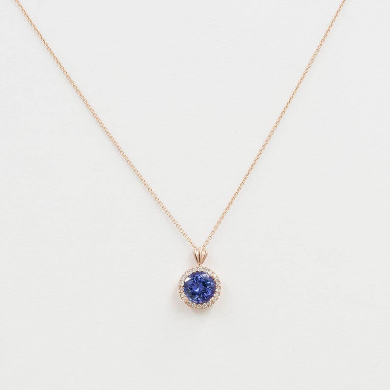 14K 2CT TANZANITE DIAMOND HALO NECKLACE