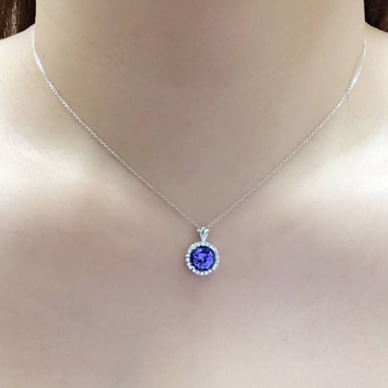 14K 2CT TANZANITE DIAMOND HALO NECKLACE