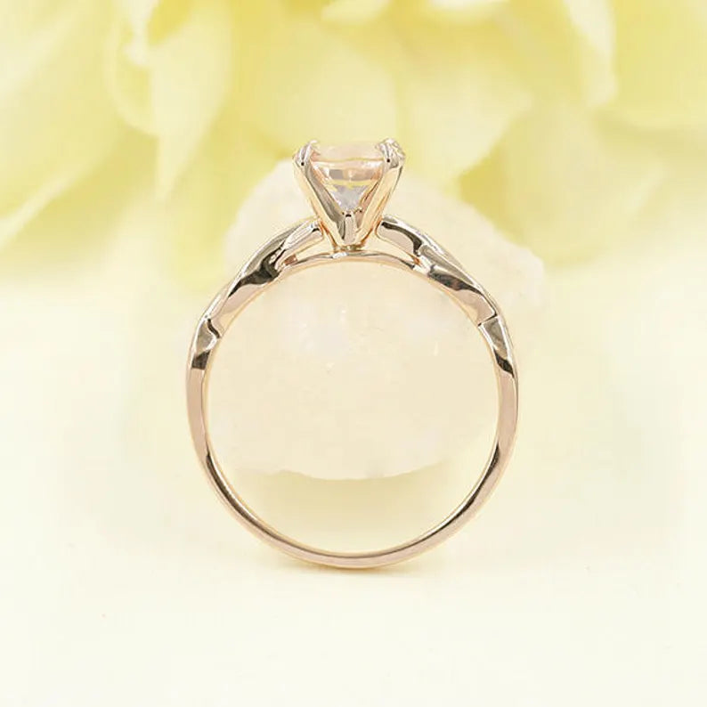 14K MORGANITE TWIST RING PLAIN BAND 2 RING SET