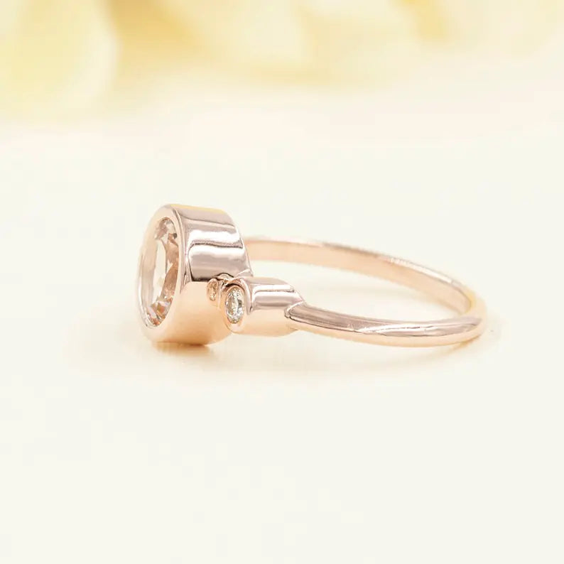 14K MORGANITE DIAMOND BEZEL RING