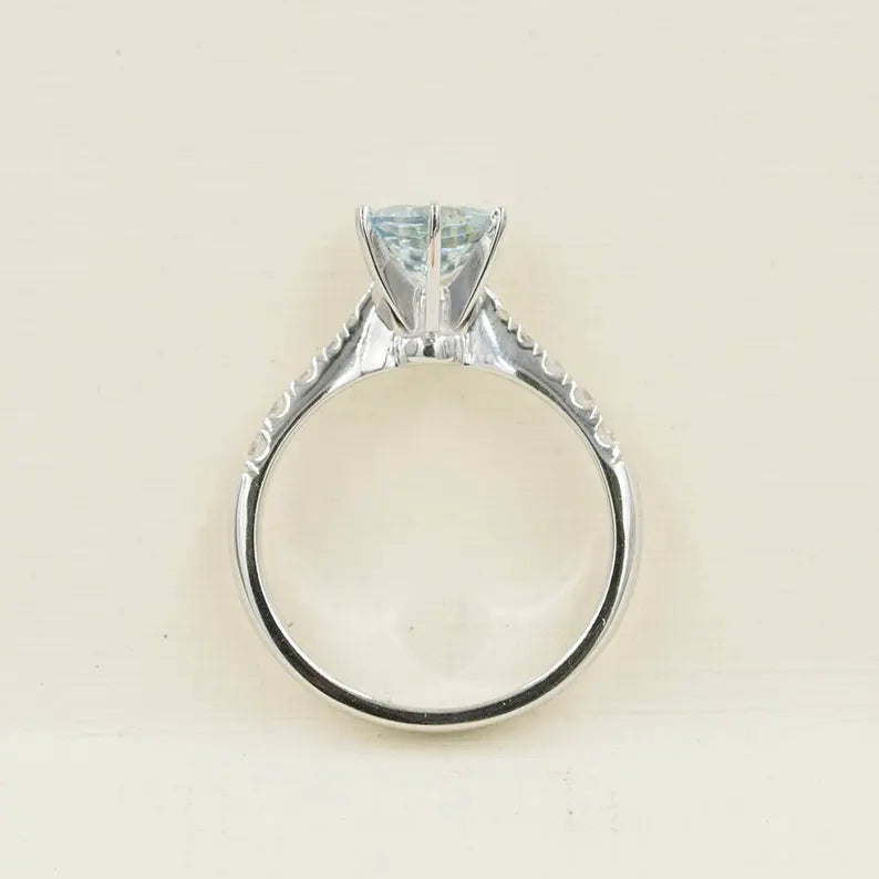14K AQUAMARINE DIAMOND RING