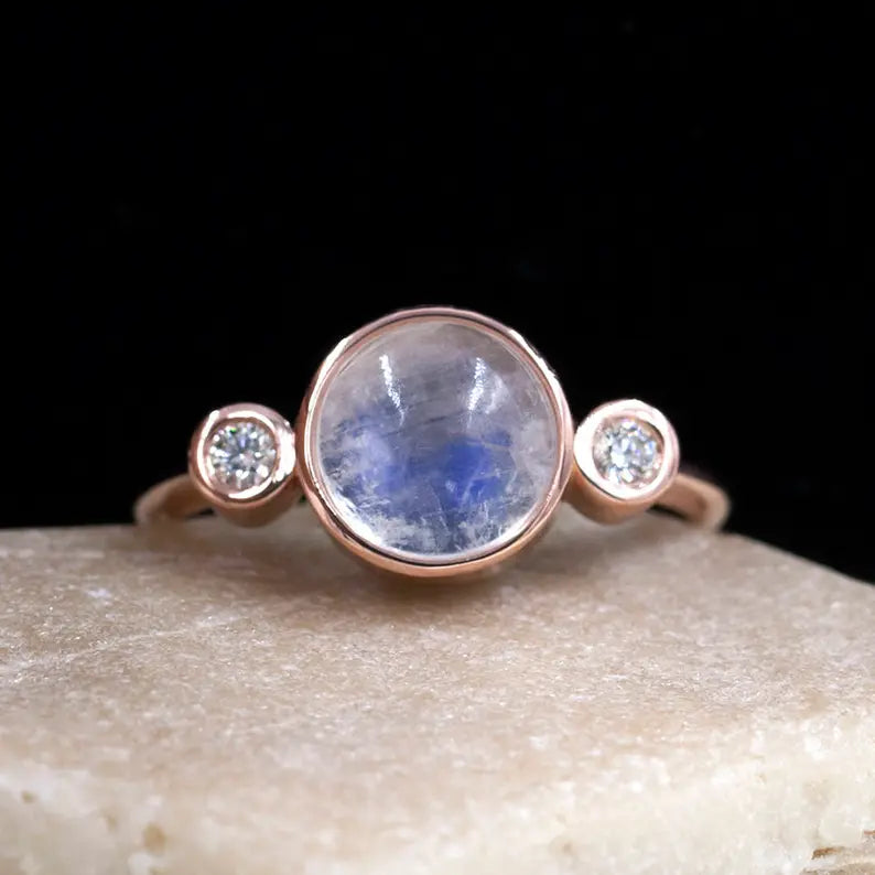 14K MOONSTONE DIAMOND BEZEL RING